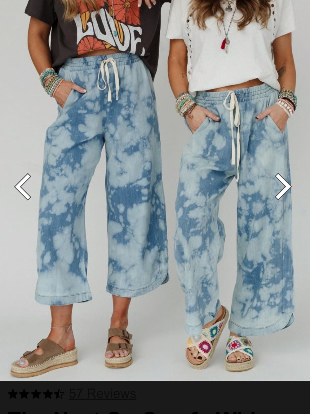 Tie-Dye Wide Leg Drawstring Pants - Light Blue